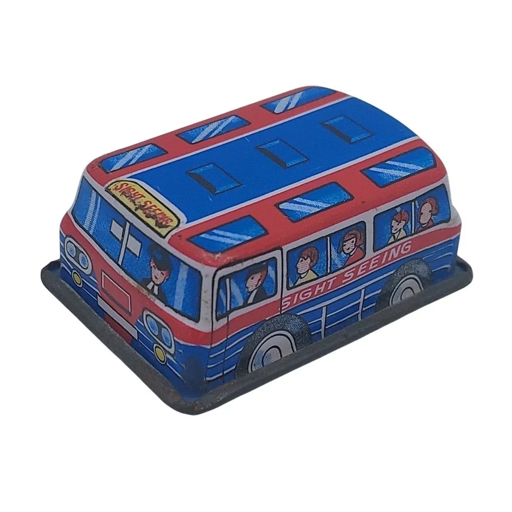 Vintage Small Sight Seeing Bus Tin Litho Friction Toy - Made in Japan